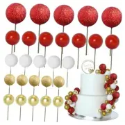 50 Pcs Ball Cake Topper Sticks Mini Balloons for Cake Gold，red Series