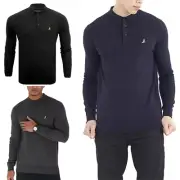 Mens Cotton Polo Shirts BRAVE SOUL Long Sleeve Plain Tops Classic Golf Tee S-XL