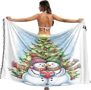 [RPLIFE] Snowmen Hugging Red Heart Swimwear Sarongs Fringe Beach Cover Up Sarong Women, Large, Snowmen Hugging Red Heart, Medium