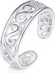 [Amberta] Adjustable 925 Sterling Silver Toe Ring for Women | Wave Hearts Flower Dolphin Crown Leaf Boho Foot Jewellery