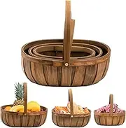 Lawei 3 Pack Wicker Bread Baskets, Wood Chip Picnic Basket with Handles, Handmade Woven Fruits Vegetable Storage Serving Basket Holder, Gift Packing Woven Basket, Flower Girl Baskets for Wedding