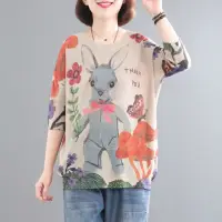 在飛比找momo購物網優惠-【設計所在】專注內搭系列 針織衫圓領軟糯水貂絨卡通兔短袖毛衣
