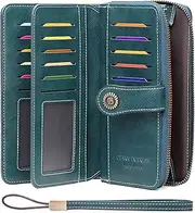 [RNIEGA] Womens Wallet Large Wristlet Clutch Retro Western Bohemian Style Credit Card Holder Phone Wallet with Card Slots, B-Blue, Minimalist