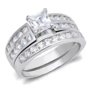 925 Sterling Silver Bridal Engagement Princess Cut CZ Wedding Ring Set SIZE 5-10