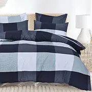 Amsons Quilt Cover Set - 2000TC Brushed Microfiber Duvet Cover Sets - Ultra Soft Bedding & Linen - Doona Cover Set (Single, Blue Check)