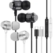 2 Pack USB C Headphones,USB C Wired Earphones with Microphone,Type C Earbuds ...
