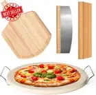 5PCS Pizza Stone Set, 13" for Oven & Grill, Peel, Cutter, Rack, Cooking Paper