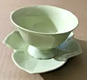Vintage William Roberts Teacup and Leaf Shape Saucer Plate Jade Green NOS