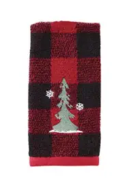 NWT WINTER WONDERLAND Embroidered Christmas Tree Fingertip Towel Buffalo Plaid