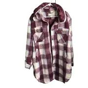 Koolaburra Ugg NWT Shacket Sherpa Collar Faux Wool Plaid Wine Cream Blue XL