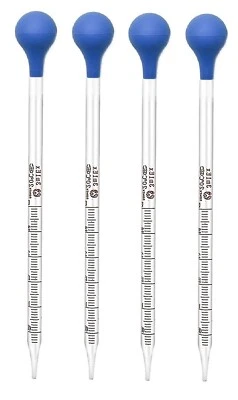 4Pk 3ml Glass Graduated Dropper Pipettes Lab Dropper with Red Rubber Cap & Scale