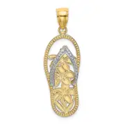 14k Yellow & Rhodium Gold W/ Rhodium Flowers In Flip Flop Charm