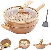 Titanium Micro-Pressure Clay Non-Stick Health Cooker, Multifunctional Non-Stick Clay Pressure Cooker with Steamer Basket, Non-stick Clay Wok with Steamer Baske, Home Cooking Pan (32 cm/12.5 inches)