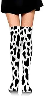 [MOCSONE] Thigh Knee High Cow Goat Print Socks for Women Compression Black and White Non Slip Long Boot Stocking Thick Warm Girls Fashion Animal Series Stocking Over, Black and White, One Size