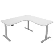 FORTIA Corner Standing Desk, 1730W x 1730W x 750D, 3 Motors, 120kg Load, Sit to Stand Up Electric Height Adjustable, White/Silver Frame