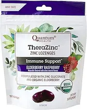 Quantum Health TheraZinc Elderberry Raspberry Lozenges, Immune Support in Tasty USDA Organic Drops for Cough Relief, Bagged, 18 Ct.
