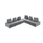 Foret 6pc Armless Seat Modular Extension Ottoman Couch Velvet Sofa Light Grey