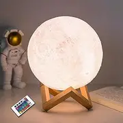 Moon Lamp, CooPark 3D Printing Night Light 16 Colors LED Lighting with 4 Modes USB Charging & Wooden Stand, Remote & Touch Control(15cm/5.9inch) Warm Theme Bedroom Decor Cool Creative for Boys Girls