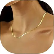 [DEARMAY] 14K Gold Necklaces for Women, Dainty Gold Herringbone Choker Necklace for Women Thin Layered Chunky Snake Chain Necklaces Jewelry for Teen Girl Gifts, Cubic Zirconia, Cubic Zirconia