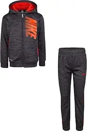 [Nike] Boy`s Therma Fleece Full Zip Hoodie & Jogger Pants 2 Piece Set (Red(86F417-K08)/Heather Black, 18 Months)