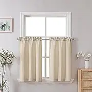 Chyhomenyc Linen Kitchen Curtains - 2 Panels, 24 Inch Length, Faux Linen Textured, Light Filtering, Short Window Curtains for Bathroom, Basement - Each 30x24 Inch