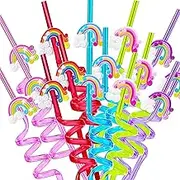 25 PCS Rainbow Straws, Reusable Colorful Drinking Plastic Straws, Birthday Party Supplies, Fun Cloud Decorations for Kids Girls Boys