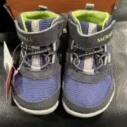 NEW NIB Merrell Boys Bare Steps Ridge High Top Sneakers Tennis Shoes Blue 4 W