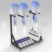 Tennis Racket Storage Rack,Racket Storage Rack, Mobile Display Rack，Badminton Racket Display Storage Rack - Organizer Cart for Kids/Adult Tennis Racquets, Black Steel Frame for Gym/School/Re
