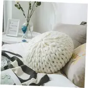 Chunky Knit Round Shaped Throw Pillows with Insert Super White Diameter 16Inch