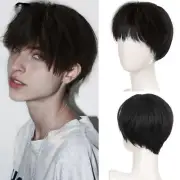 Handsome Flat Bangs Synthetic Wig - Dark Brown