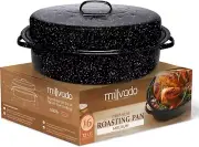 10 lb Capacity Turkey Roasting Pan with Lid, 16" Granite Oven Roaster Oval Shape