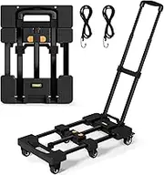 TROOZY Folding Hand Truck, 26" Max Extendable Dolly Cart with 6 Casters (2 with Brake) & 2 Elastic Ropes, 500 LB, Utility Platform Cart for Daily Work, Grocery Shopping, Garden,Luggage & Camping,Black