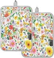 Pot Holders for Kitchen Heat Resistant Peru Cantuta Beauty Summer Flowers Potholder with Pockets Hot Pad Holder Oven Mitts 2 Pack