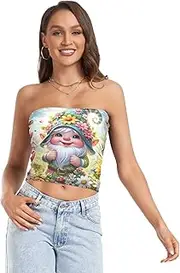 [RPLIFE] Spring Cute Gnome Tube Crop Tops for Women, Trendy Crop Tops, Mesh Tube Tops, Aesthetic Summer Tops (S)