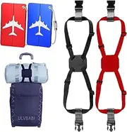 [ULVBABI] 4 Pcs Luggage Straps with Luggage Tags, Adjustable Packing Belts for Suitcase Security Non-Slip High Elastic Travel Belt Travel Accessories（Black/Red）
