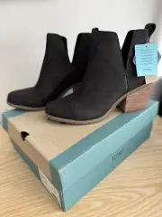 Toms Everly Cutout Ankle Boots Black Leather Women’s UK 5 Brand New