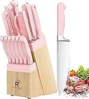 Kitchen Knife Set, Retrosohoo 8-Piece Pink Ultra Sharp Cooking Knife Set with Acrylic Stand, PP Handle Non-stick Chef Knives with Gift Box for Girls Women (Pink)