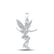 14k White Gold Round Diamond Tinkerbell Fairy Sprite Pendant 1/4 Cttw