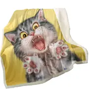Funny Painted Cats Screaming Grey Kitten Throw Blanket
