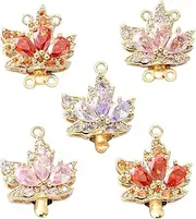 UR URLIFEHALL 5 Pcs 5 Styles Glass Leaf Connector Charms Maple Leaf Charms Multi-Strand Clasps Link Charms for Jewellery Making DIY Crafts