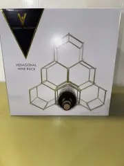 Gold Metal Hexagonal 6 Bottle Wine Rack Modern Geometric Design