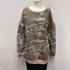 Easel Top NWT Camouflage Green & Brown Mauve Trim Cold Shoulder Oversized Size M
