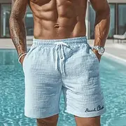 Men's Beach Letter Print Waffle Shorts Sweat Shorts Casual Shorts Mid Waist Fashion Casual Vacation Jogging Workout Elastic Drawstring Waist Shorts with Pocket