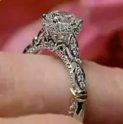2Ct Emerald Lab-Created Diamond ArtDeco Engagement Ring 14K Rose White Gold Over