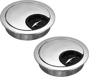 uxcell 2 Pcs Desk Grommet 2.07 Inch, Zinc Alloy Round Desk Hole Cover Wire Cable Cord Organizer for Home Office Computer Table Cables, 52.5mm, Bright Silver