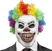 PartyHop Clown Mask Colorful Hair Latex Full Head Scary Horror Mask Fancy Dress for Halloween Carnival Costume Party