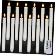 12 Pcs Plastic Flameless Taper Candles with Remote Timer Pack of 12 White