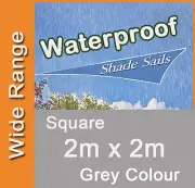 Waterproof Shade Sail Gray Grey Colour Square 2x2m, 2 x 2m, 2 by 2m, 2x2, 2 x 2m