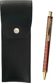 T23-BRS-B-NQ30KB-R-3 Round Button Japanese Pen Case Black NQ30K Thick Metal Straight Knock Double Anodized Lattice Ballpoint Pen Set Red 3 Pack