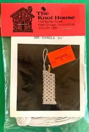 VINTAGE CRAFT KIT: THE KNOT HOUSE, #005 CANDLE 3.5" MACRAME KIT (NEW OLD STOCK)